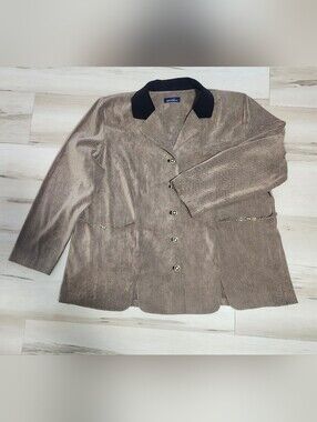 Brown Corduroy Button Front Jacket with Black Collar